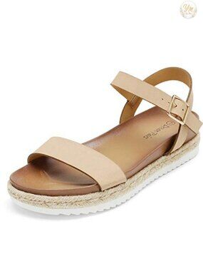 Espadrille Flatform Wedge Sandals Adjustable Ankle Strap PU Footbed Non-Slip
